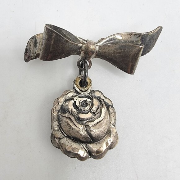 Vintage‎ Sterling Silver Cabbage Rose Brooch Flower Floral Pin Signed - Picture 1 of 4